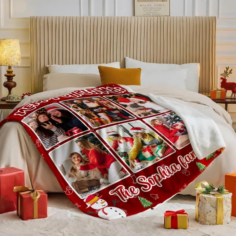 Custom Photo Blanket Personalized Text Christmas Blanket Gifts