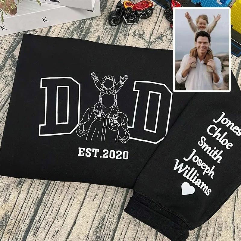 Line Art Dad Tribute Sweatshirt with Kid's Name on Sleeve