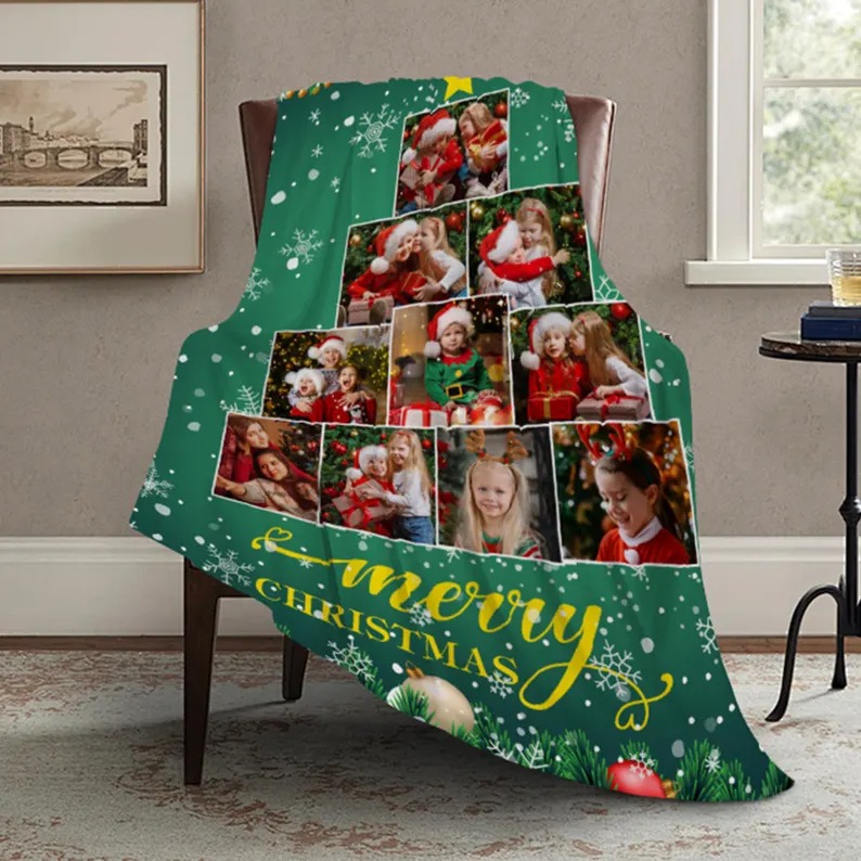 Christmas Tree Blanket Photo Collage Blanket Picture Gifts for Friends and Family Merry Christmas Blanket