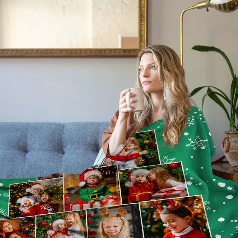 Christmas Tree Blanket Photo Collage Blanket Picture Gifts for Friends and Family Merry Christmas Blanket