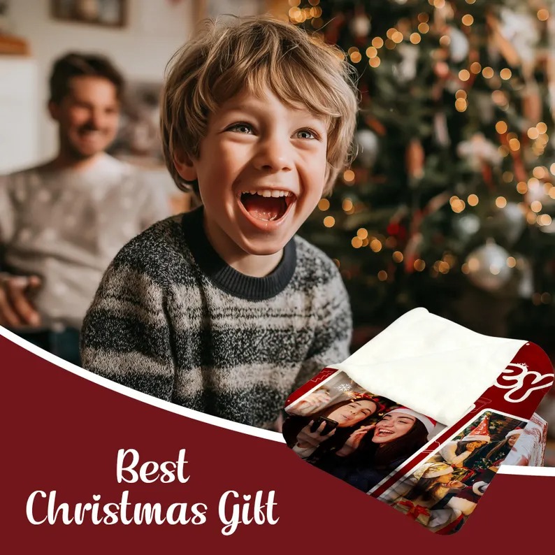 Custom Photo Blanket Personalized Text Christmas Blanket Gifts