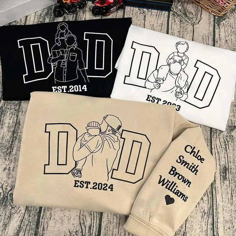 Line Art Dad Tribute Sweatshirt with Kid's Name on Sleeve