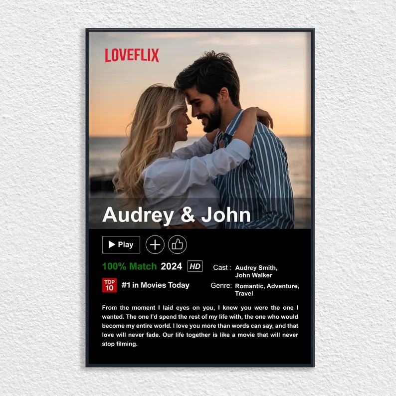 Custom Couples Netflix Movie Poster Personalized Photo Couple Frame