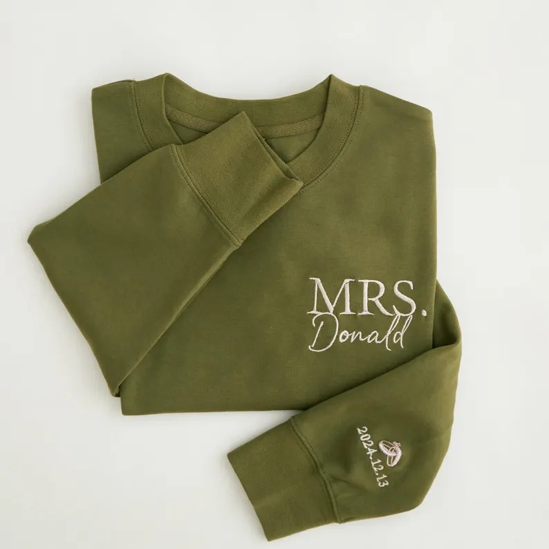 Personalised Mr Mrs Embroidered Sweatshirt - Date on Sleeve