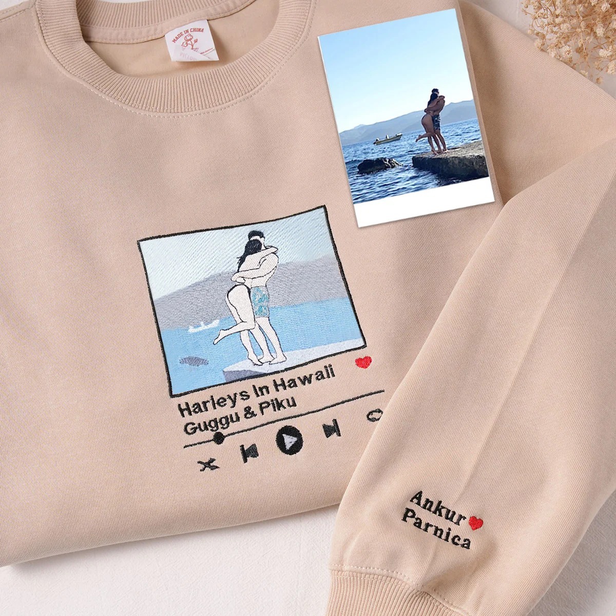 Custom Embroidered Song Album Cover Sweatshirt Custom Couple Embroidered Portrait from Photo Sweatshirt