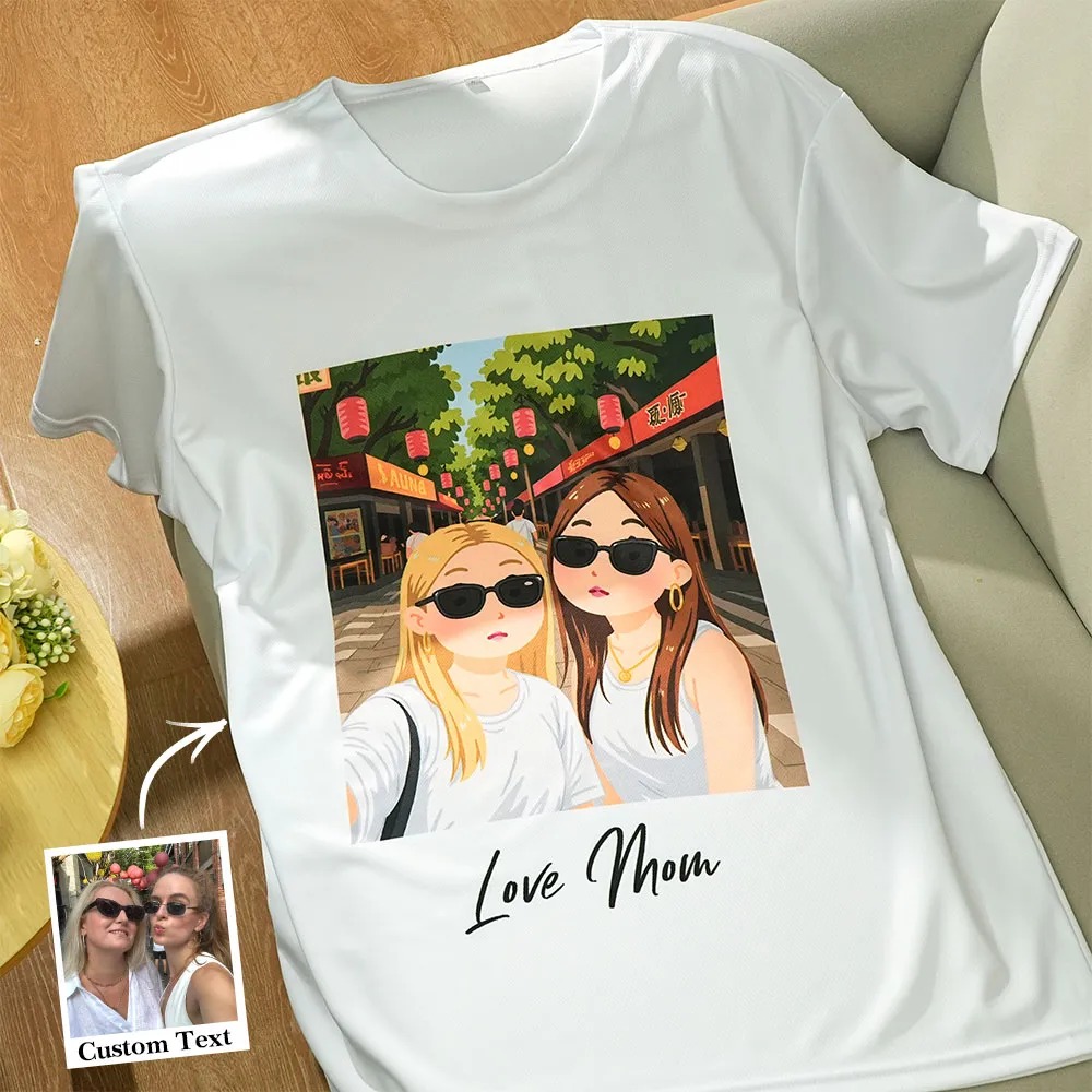 Custom Cartoon Style Photo T-Shirt Personalized Anime Portrait Tshirt with Custom Text Gift for Couple for Family  for Friend