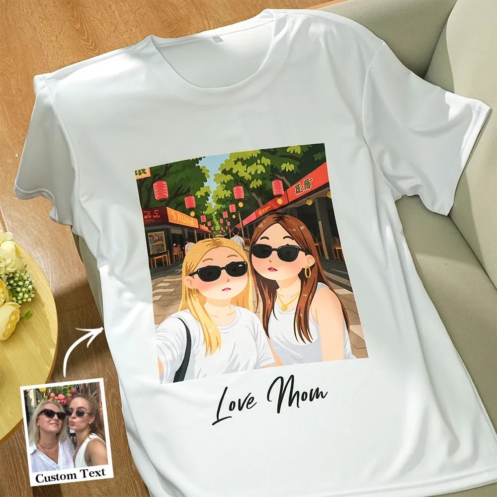 Custom Cartoon Style Photo T-Shirt Personalized Anime Portrait Tshirt with Custom Text Gift for Couple for Family  for Friend