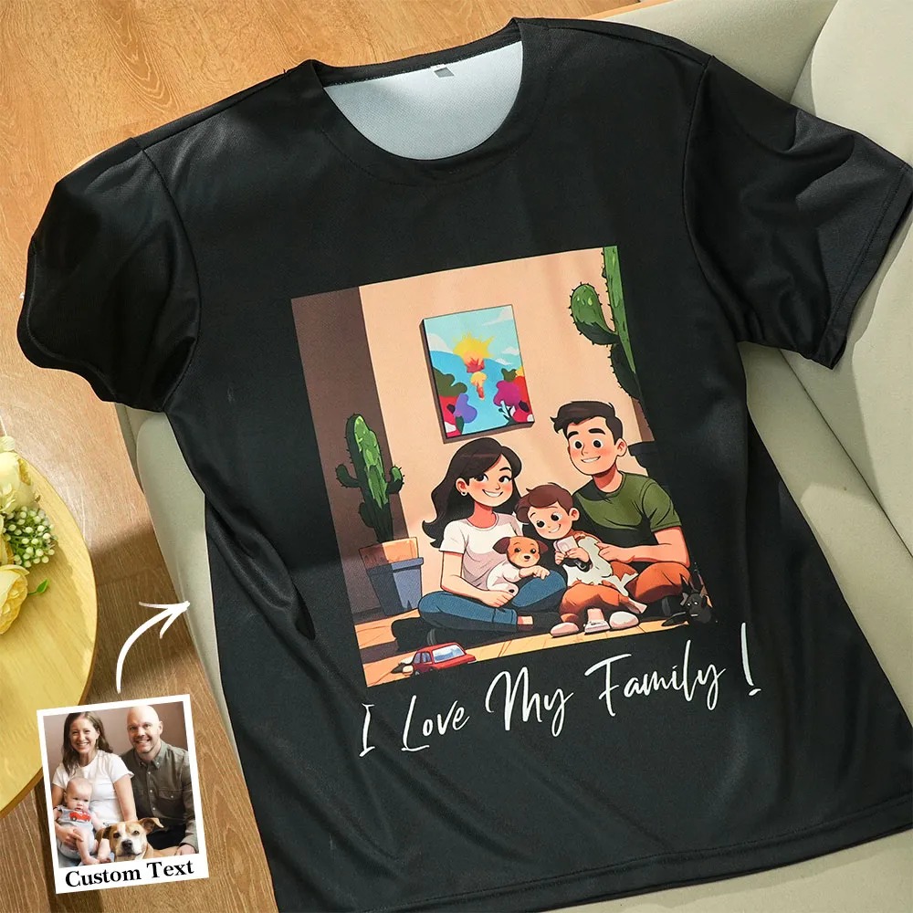 Custom Cartoon Style Photo T-Shirt Personalized Anime Portrait Tshirt with Custom Text Gift for Couple for Family  for Friend
