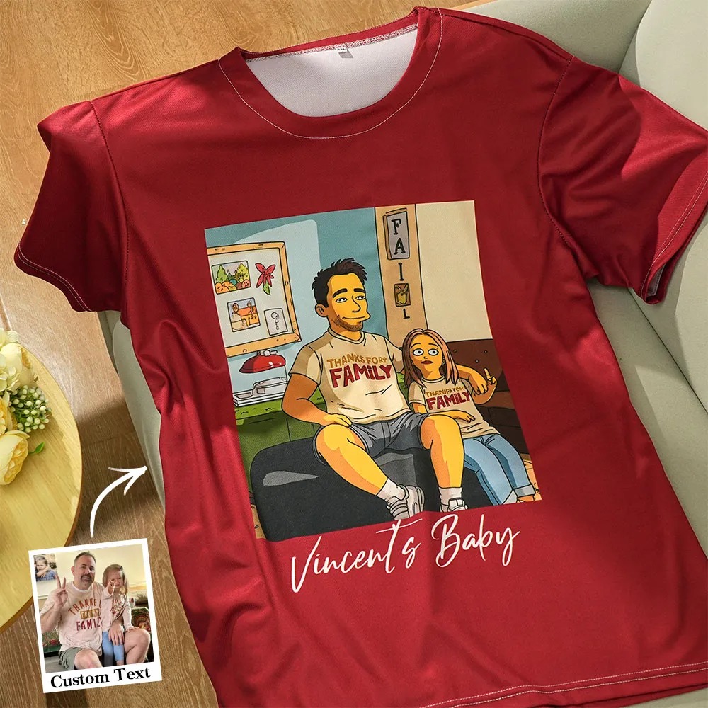 Custom Cartoon Style Photo T-Shirt Personalized Anime Portrait Tshirt with Custom Text Gift for Couple for Family  for Friend