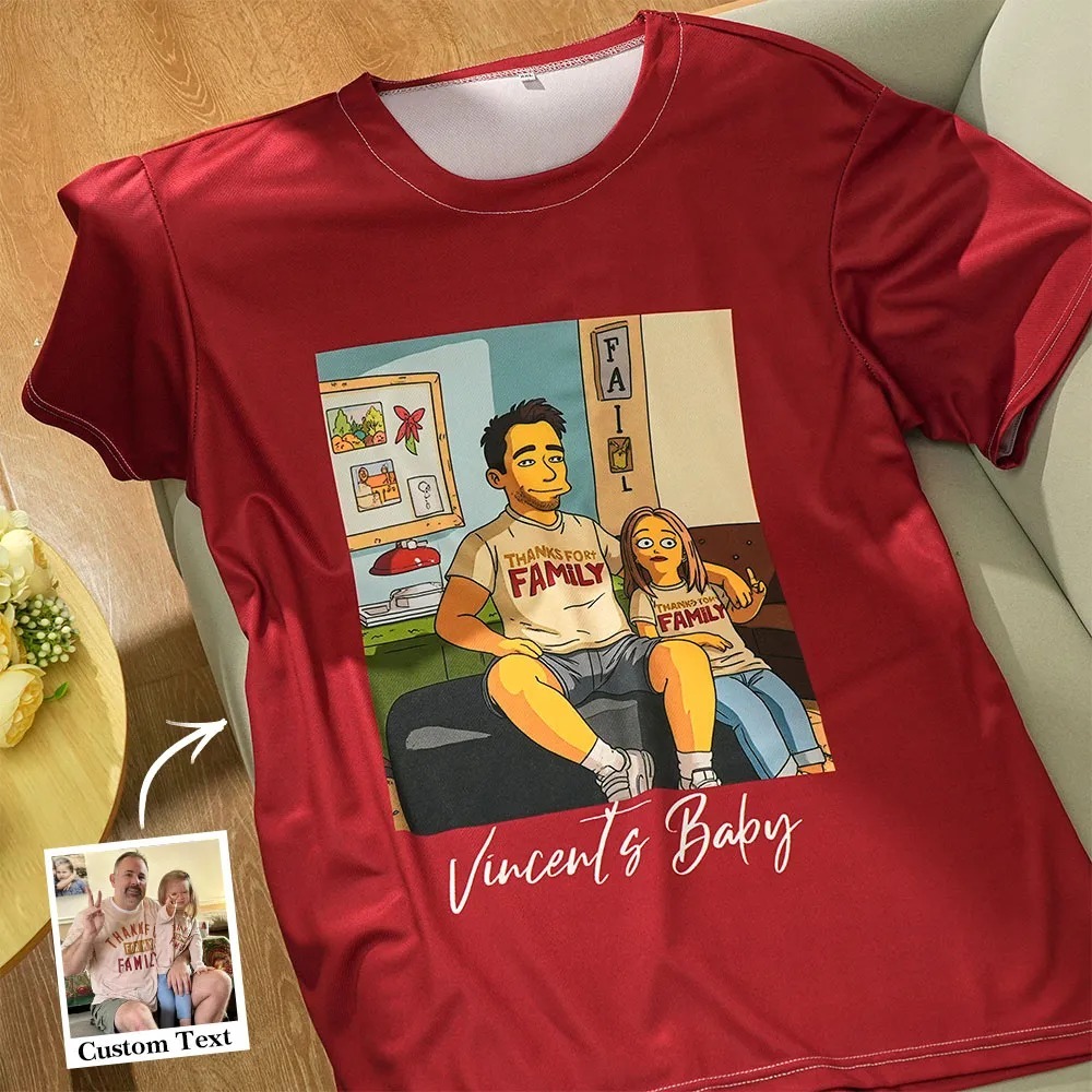 Custom Cartoon Style Photo T-Shirt Personalized Anime Portrait Tshirt with Custom Text Gift for Couple for Family  for Friend