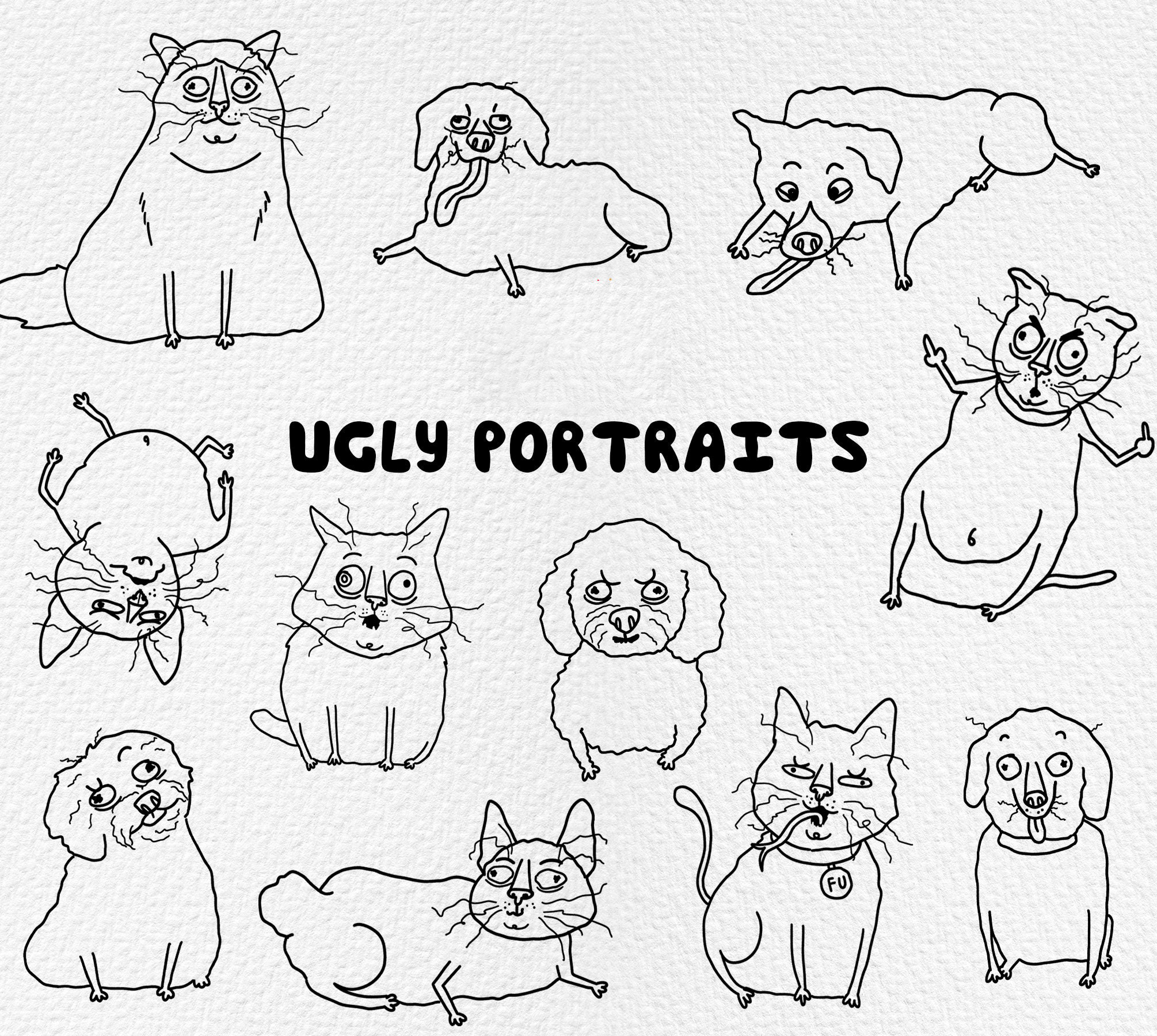 Custom Pet Portrait Ugly Pet Portrait Bad Portrait Bad Pet Portrait 