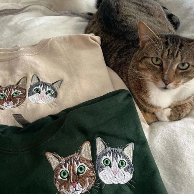 Custom Pet Embroidery Sweatshirt from Photo, Personalized Dog Embroidered Sweatshirt, Pet Face Sweatshirt, Crewneck, Tee or Hoodie