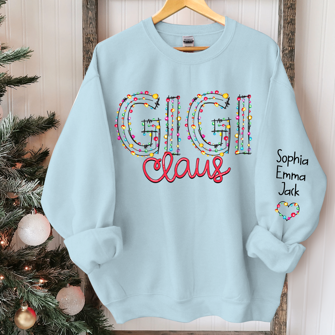 Gigi Claus Christmas lights And Grandkids Christmas Merry Sweatshirt