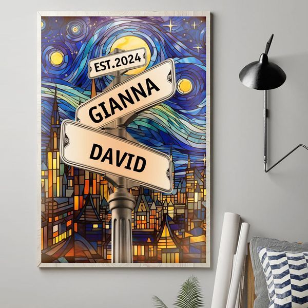 Custom Names Couple Street Sign Personalized Picture Canvas Poster Frame 