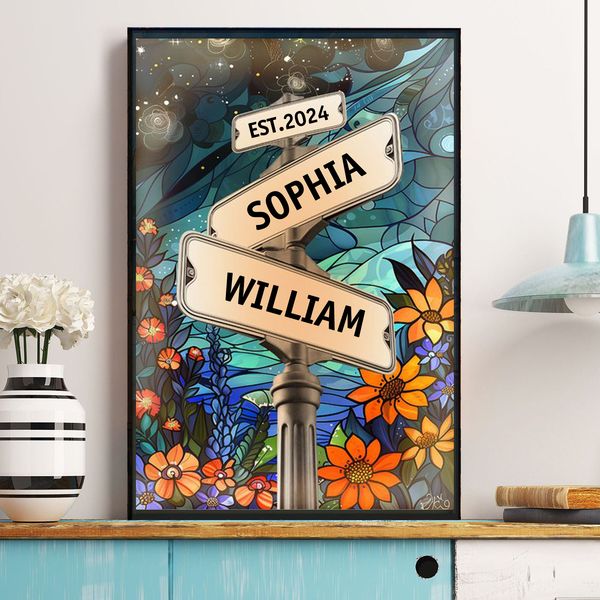 Custom Names Couple Street Sign Personalized Picture Canvas Poster Frame 