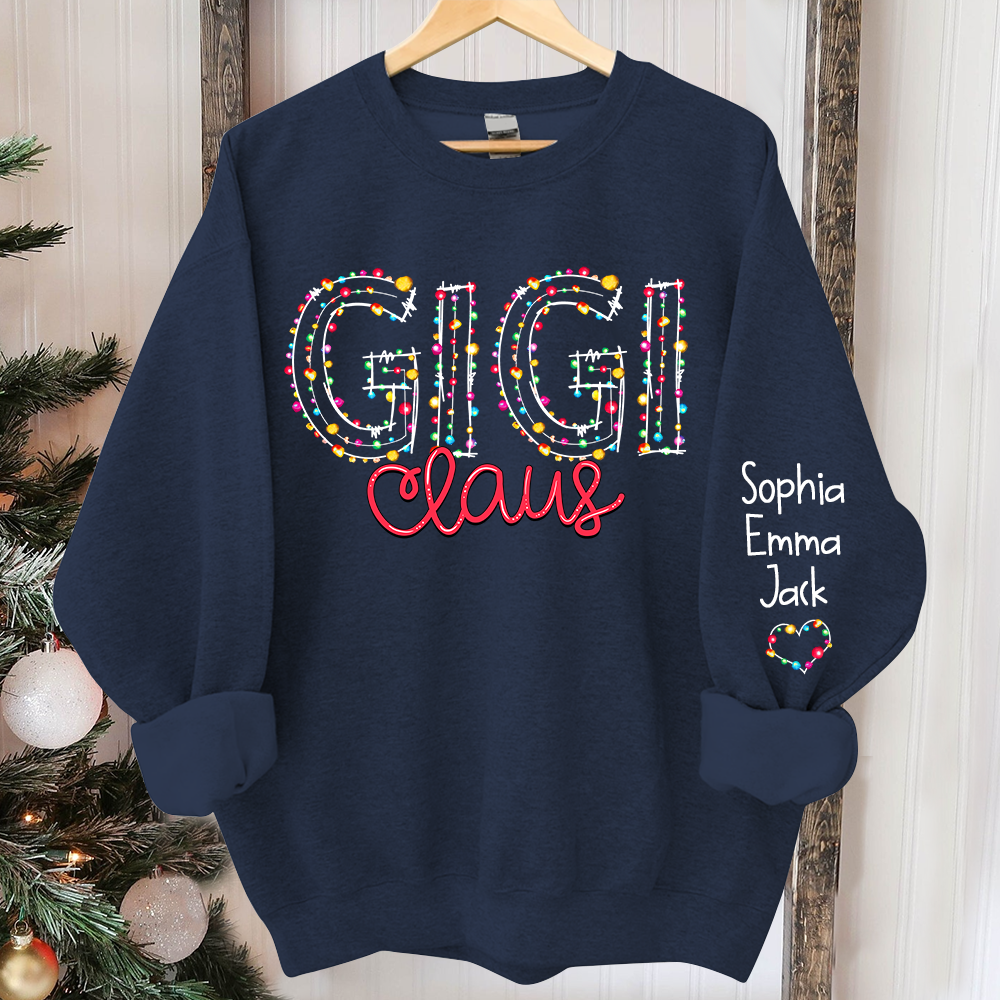 Gigi Claus Christmas lights And Grandkids Christmas Merry Sweatshirt