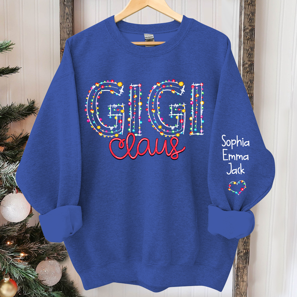 Gigi Claus Christmas lights And Grandkids Christmas Merry Sweatshirt