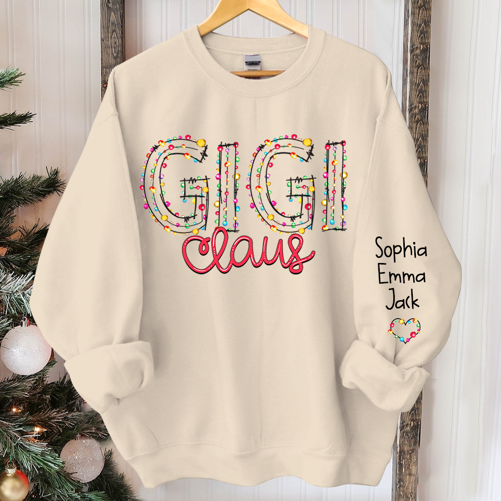 Gigi Claus Christmas lights And Grandkids Christmas Merry Sweatshirt