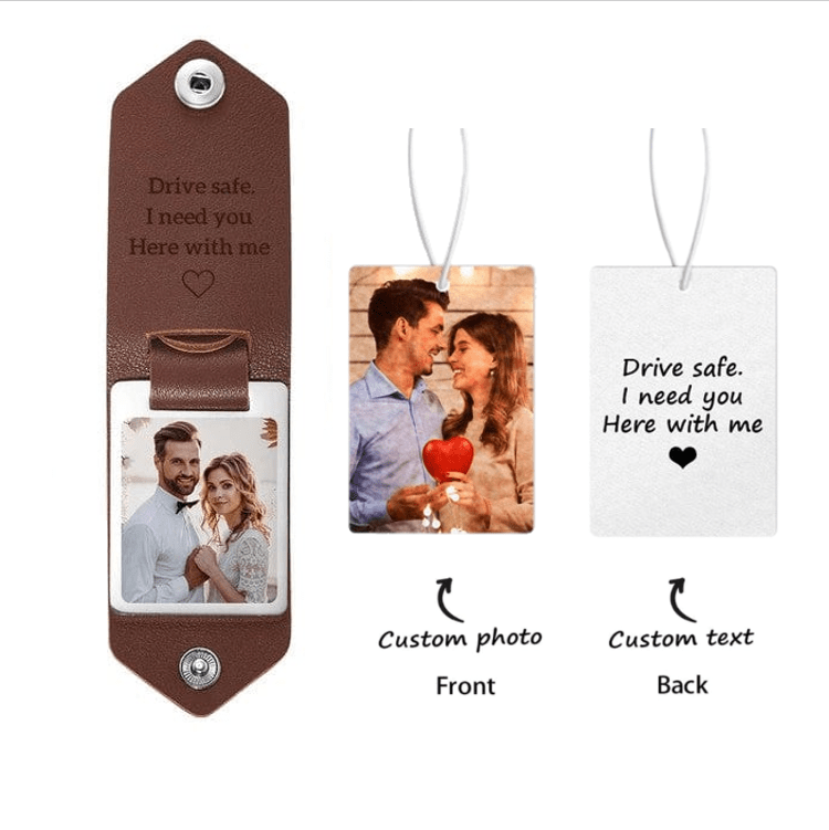 Drive Safe Keychain for Man Custom Leather Keyring with Text Gifts