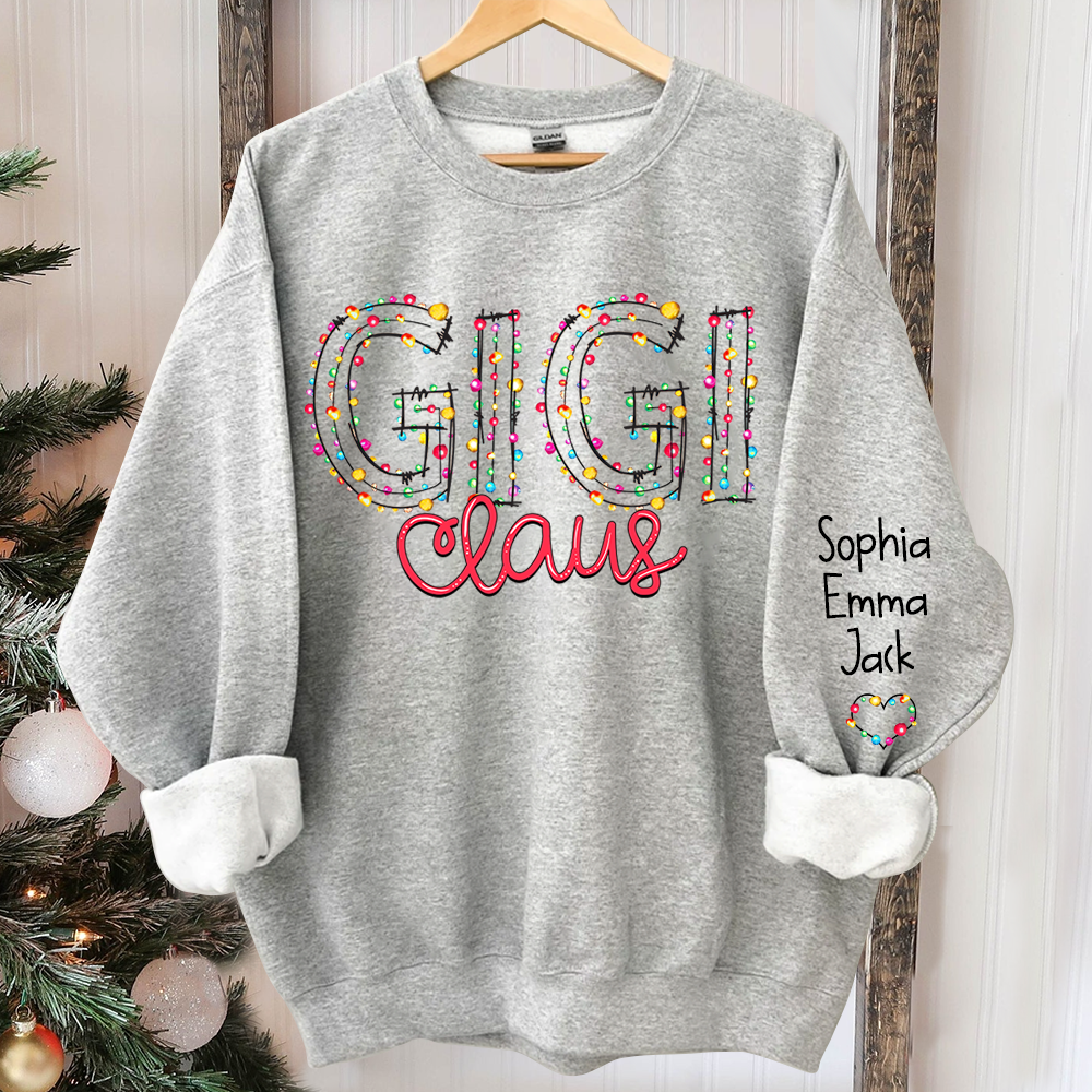 Gigi Claus Christmas lights And Grandkids Christmas Merry Sweatshirt