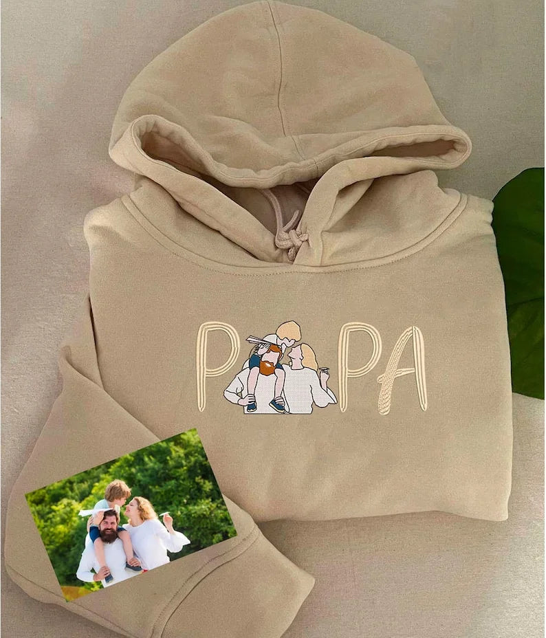 Personalized Papa Embroidered Sweatshirt, Father's Day Sweatshirt, Personalized Dad Portrait Shirt, Fathers Day Gifts, Dad Birthday Gifts