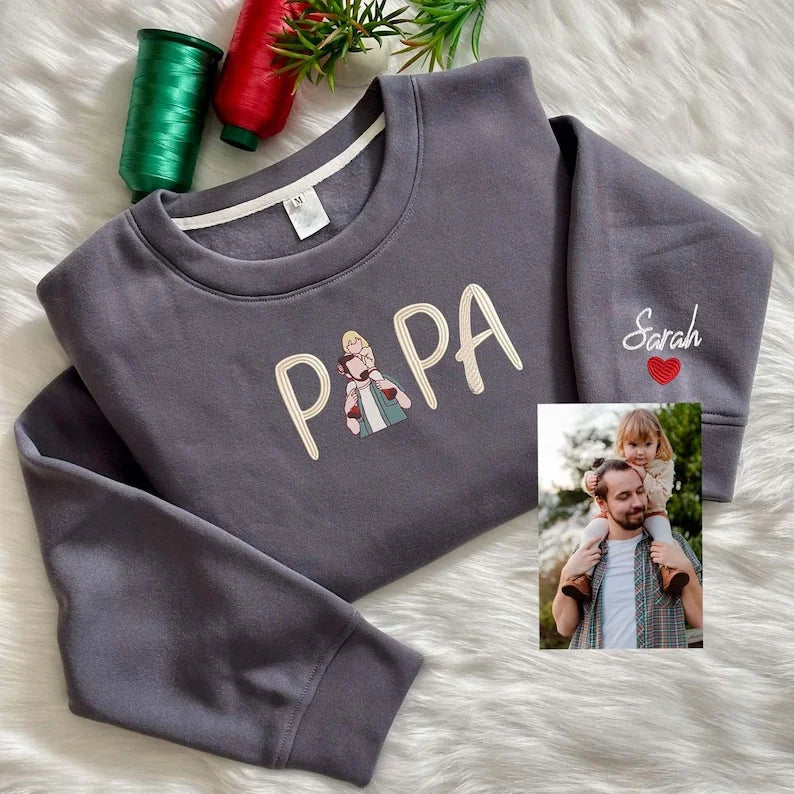 Personalized Papa Embroidered Sweatshirt, Father's Day Sweatshirt, Personalized Dad Portrait Shirt, Fathers Day Gifts, Dad Birthday Gifts