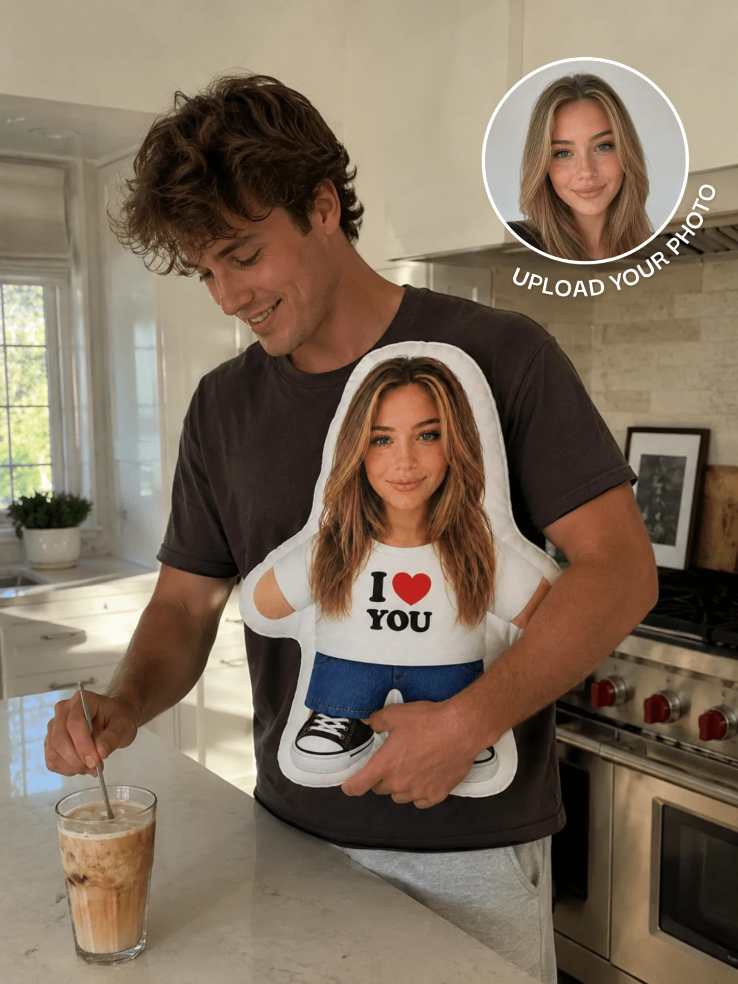 Custom Photo Body Pillow, Personalized Human-Shaped Cushion with "I Love You" Print 