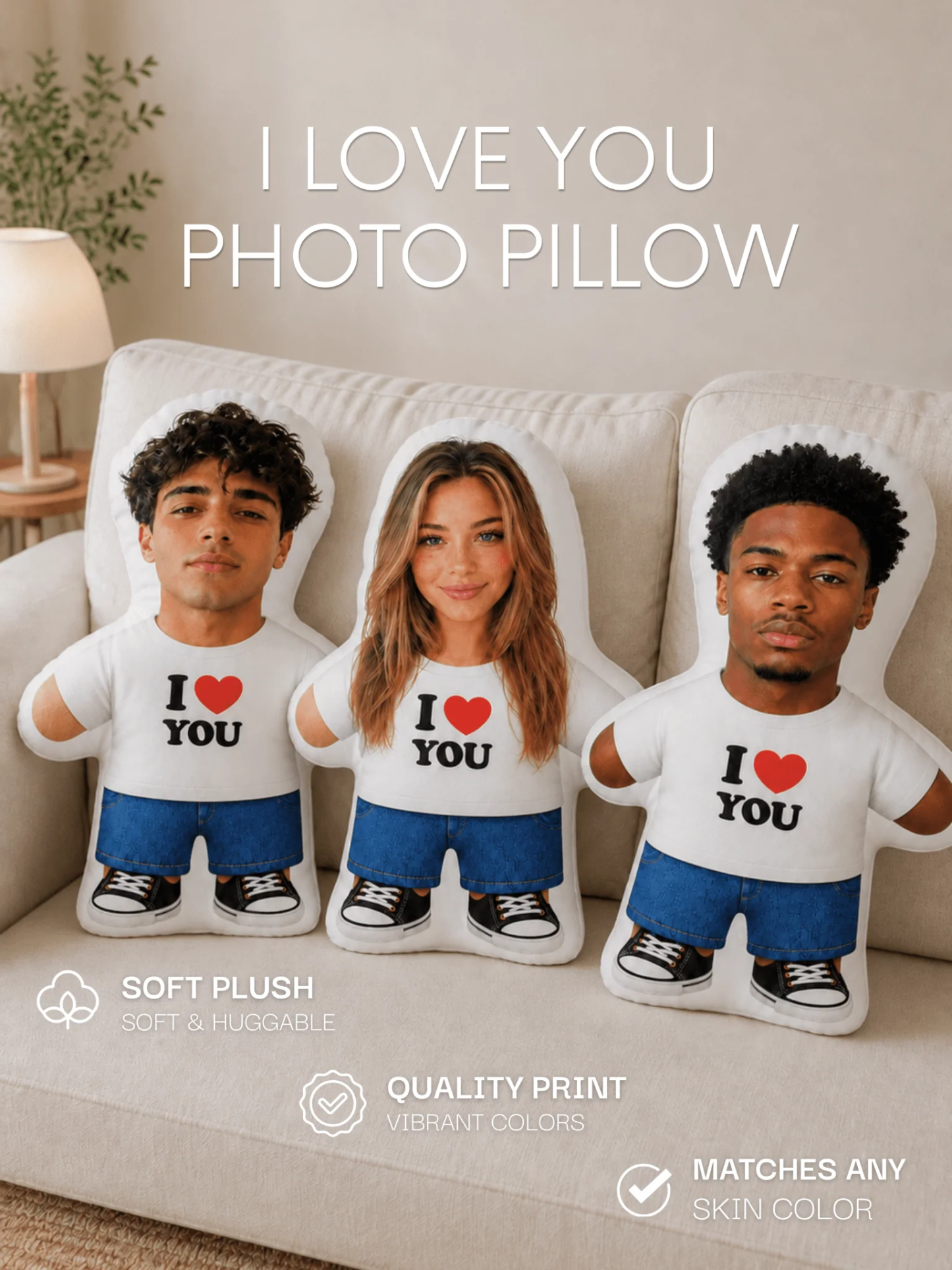 Custom Photo Body Pillow, Personalized Human-Shaped Cushion with "I Love You" Print 