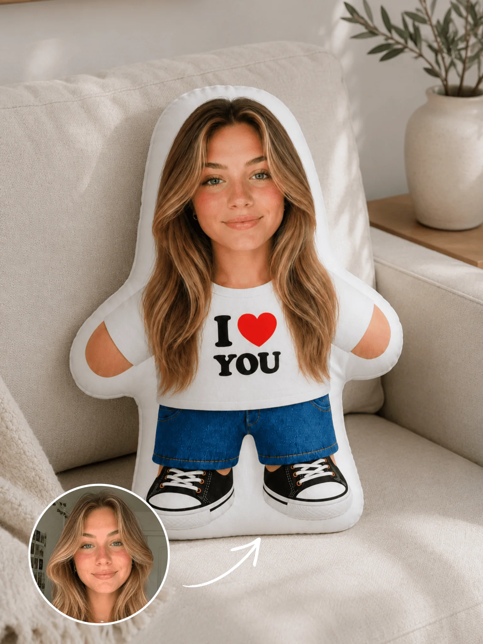 Custom Photo Body Pillow, Personalized Human-Shaped Cushion with "I Love You" Print 