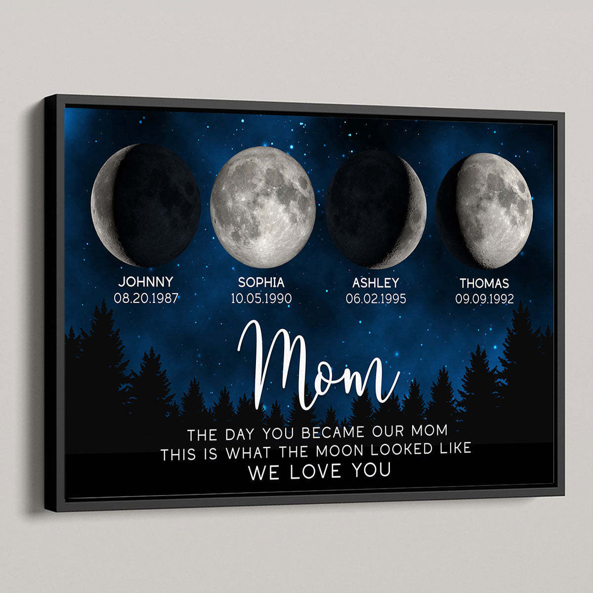 Galaxy Night The Day You Became Mom Custom Birth Moon Phase Personalized Frame