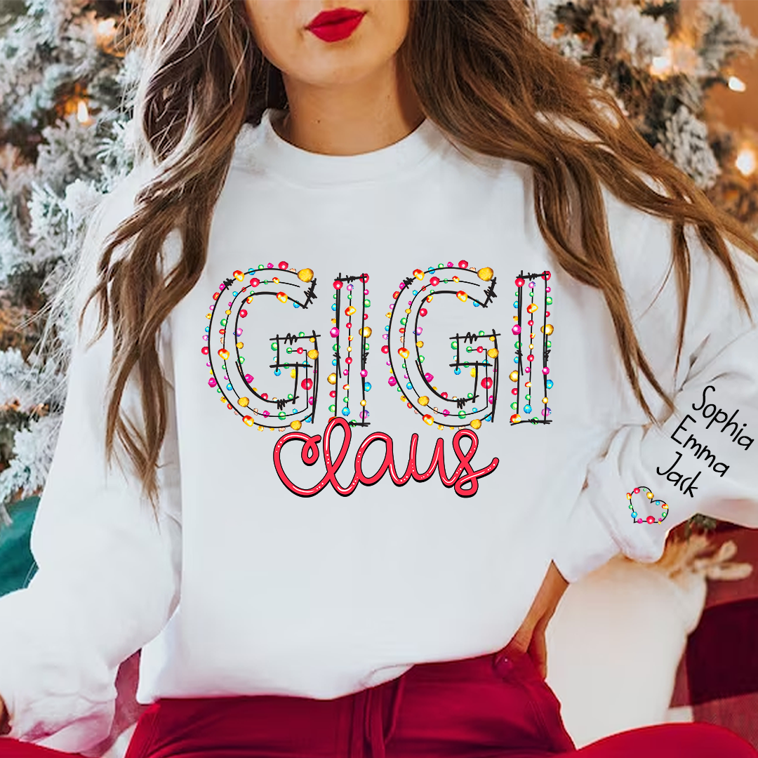 Gigi Claus Christmas lights And Grandkids Christmas Merry Sweatshirt