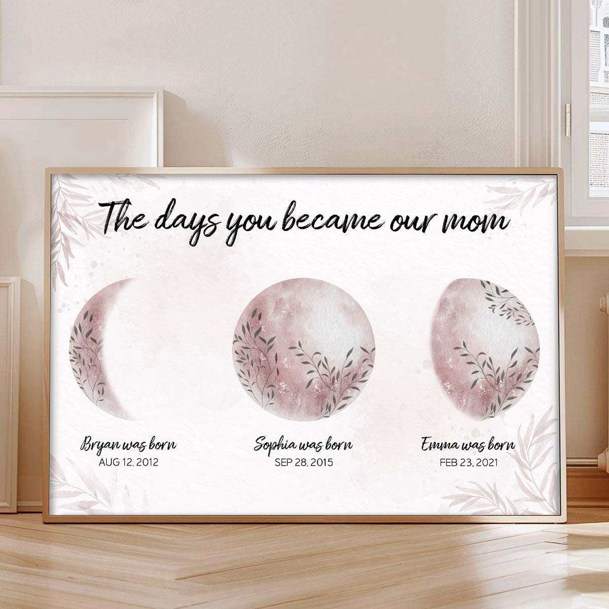 Mom We Love You To The Moon And Back Custom Floral Moon Phase Personalized Frame