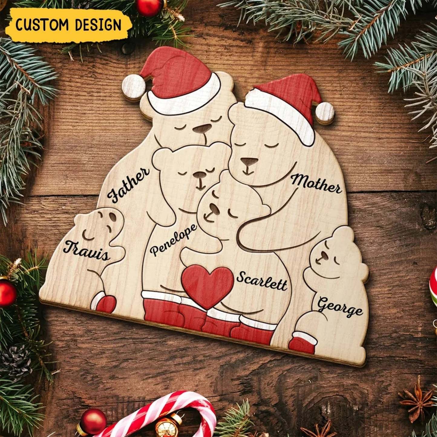 Custom Christmas Bear Family Puzzle