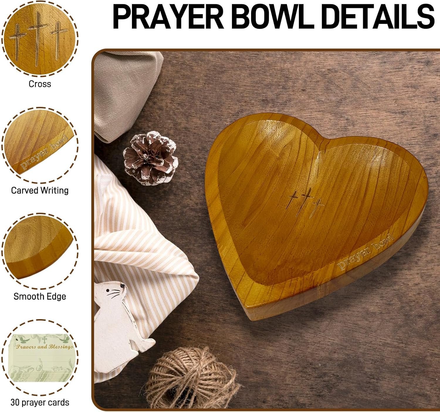🔥Last Day 49% OFF - ✝️Inspirational❤️Handcrafted Wooden Heart Shaped Prayer Bowl Set🎁Gift for Faithful Reflection & Daily Devotion