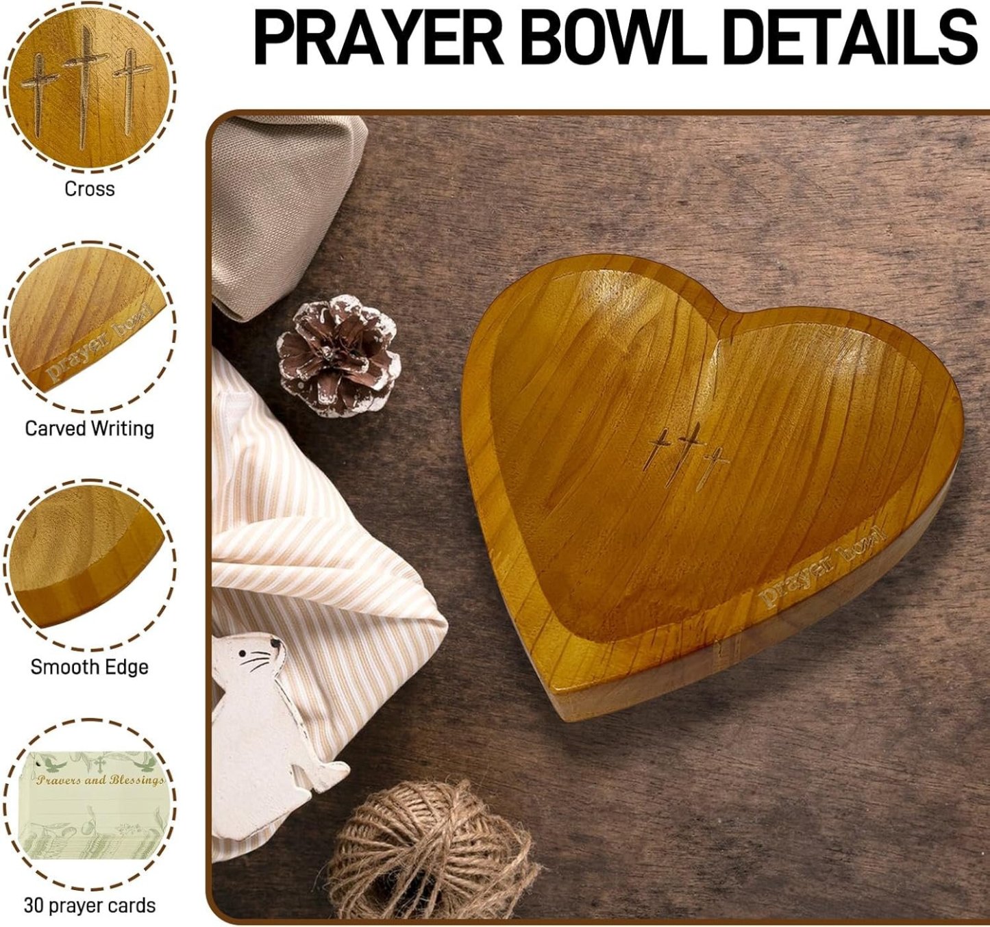 🔥Last Day 49% OFF - ✝️Inspirational❤️Handcrafted Wooden Heart Shaped Prayer Bowl Set🎁Gift for Faithful Reflection & Daily Devotion