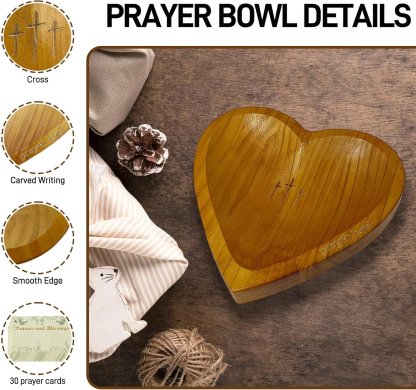 🔥Last Day 49% OFF - ✝️Inspirational❤️Handcrafted Wooden Heart Shaped Prayer Bowl Set🎁Gift for Faithful Reflection & Daily Devotion