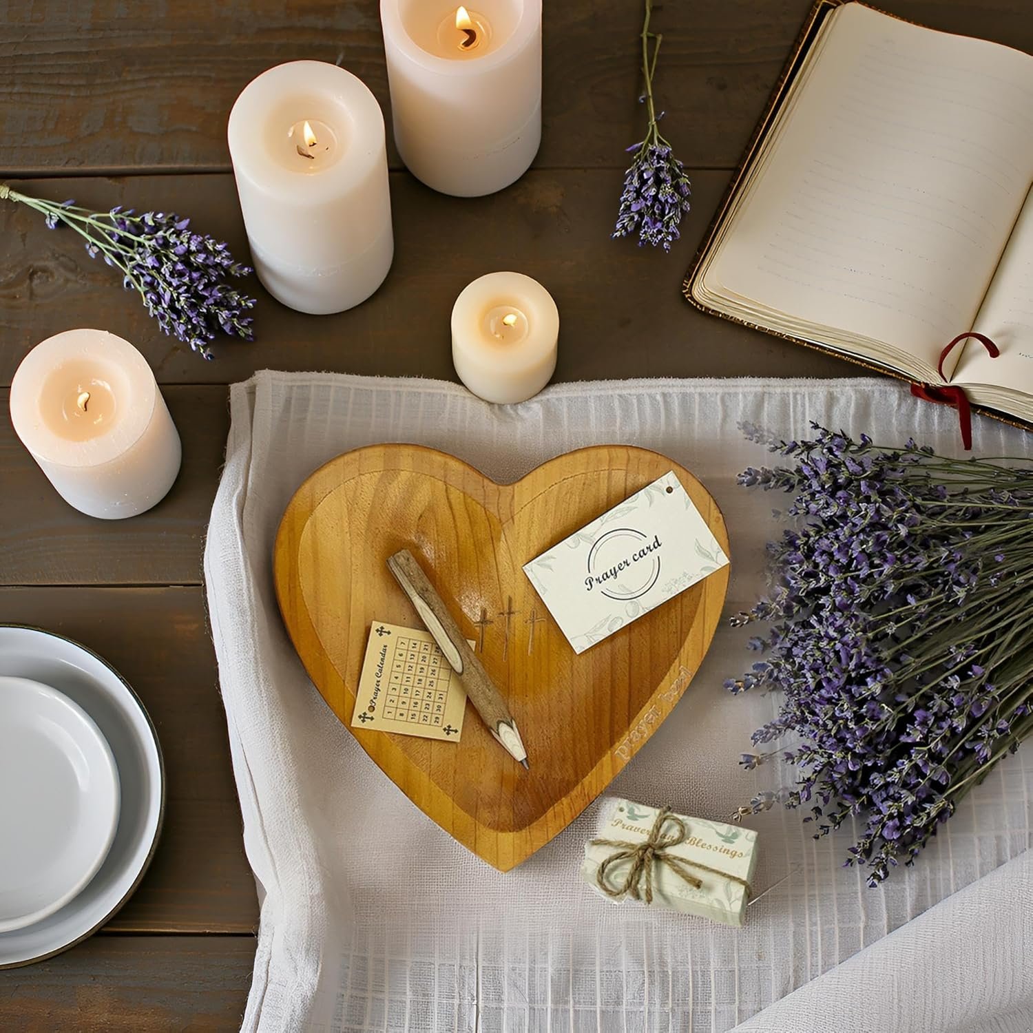 🔥Last Day 49% OFF - ✝️Inspirational❤️Handcrafted Wooden Heart Shaped Prayer Bowl Set🎁Gift for Faithful Reflection & Daily Devotion