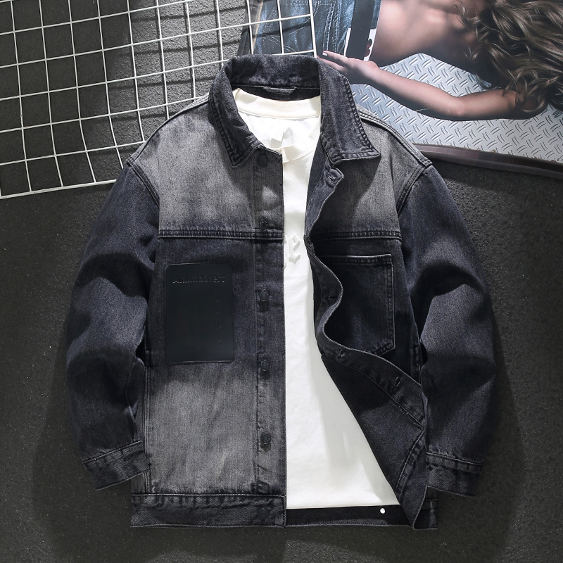 American style black gradient denim jacket