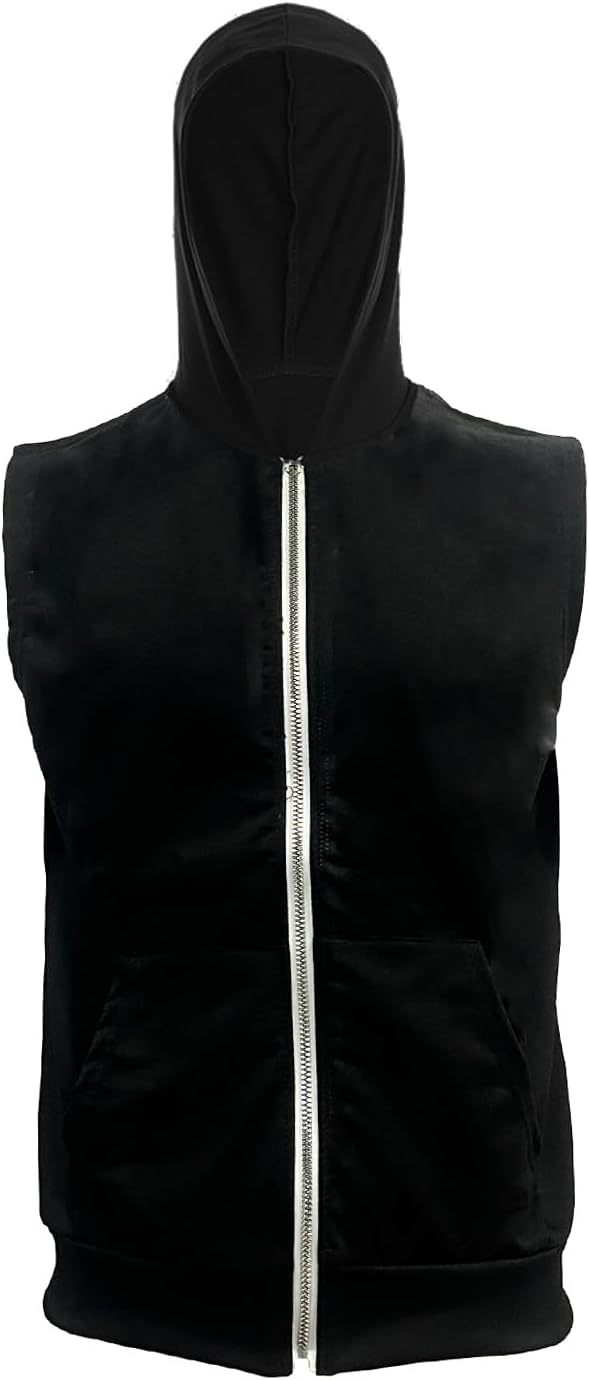 Mens Zipper Pockets Hoodie Casual Sleeveless Sport Work Out Running Hooded Sweatshirt