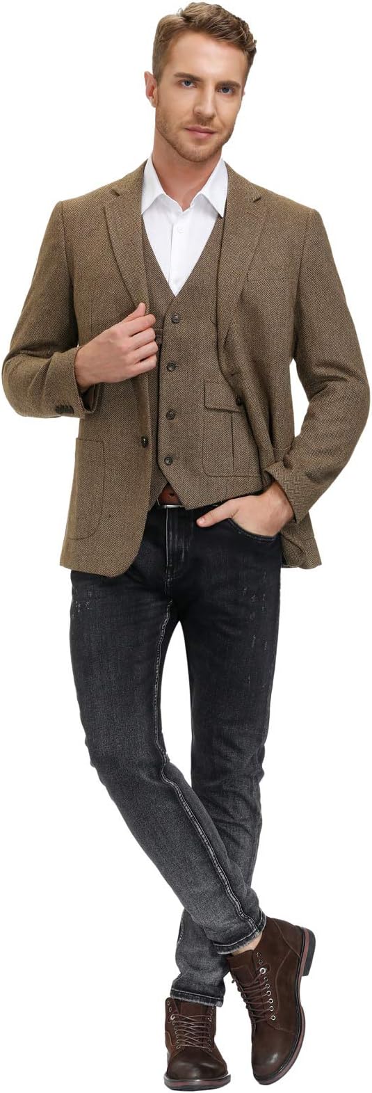 Herringbone Tweed Blazer British Wool Blend Sport Coat Jacket