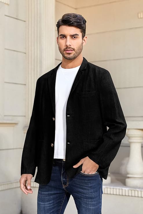 Mens Casual Suit Blazer Jackets Linen Lightweight Loose Fit Fashion Sports Coats
