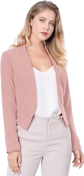 Women's Work Office Suit Collarless Casual Cropped Blazer Jacket