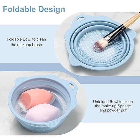 Foldable Silicone Makeup Brush Cleaner Bowl - Etercycle Portable Cleaning Tool for Brushes, Powder Puffs, and Sponges (Pink)