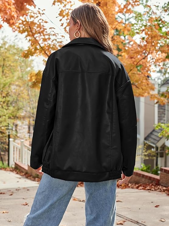 Women's Oversized Jackets, Leather Faux Motorcycle Plus Size Moto Biker Coat Fall Outfits Fashion Clothes 2024