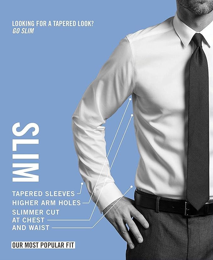 Men's Dress Shirt Slim Fit Non Iron Herringbone Spread Collar