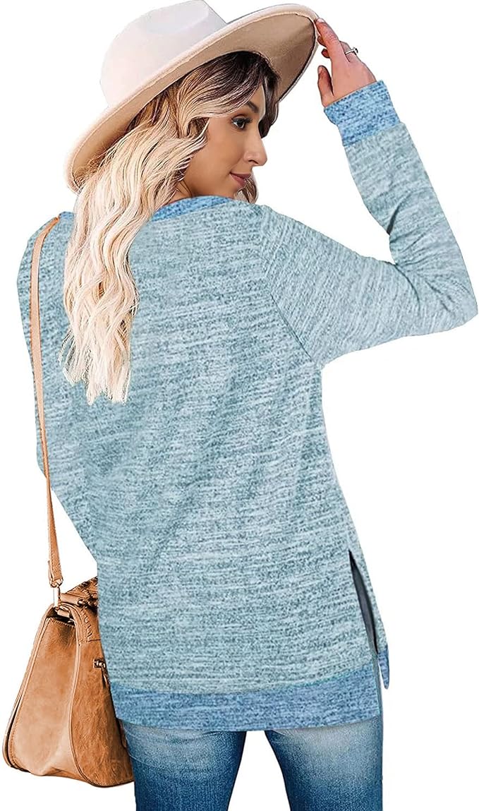 Womens Sweatshirts Casual Long Sleeve Color Block Crewneck Sweaters Tunic Tops