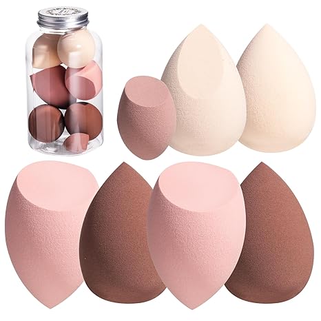 Makeup Sponge Set BS-MALL Blender Sponges 7 Pcs for Liquid, Cream, and Powder, Multi-colored with 1 Mini Makeup Sponge Pink (F-PinkGrey)