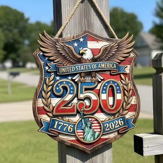 USA 250th Anniversary Patriotic Wreath Door Sign