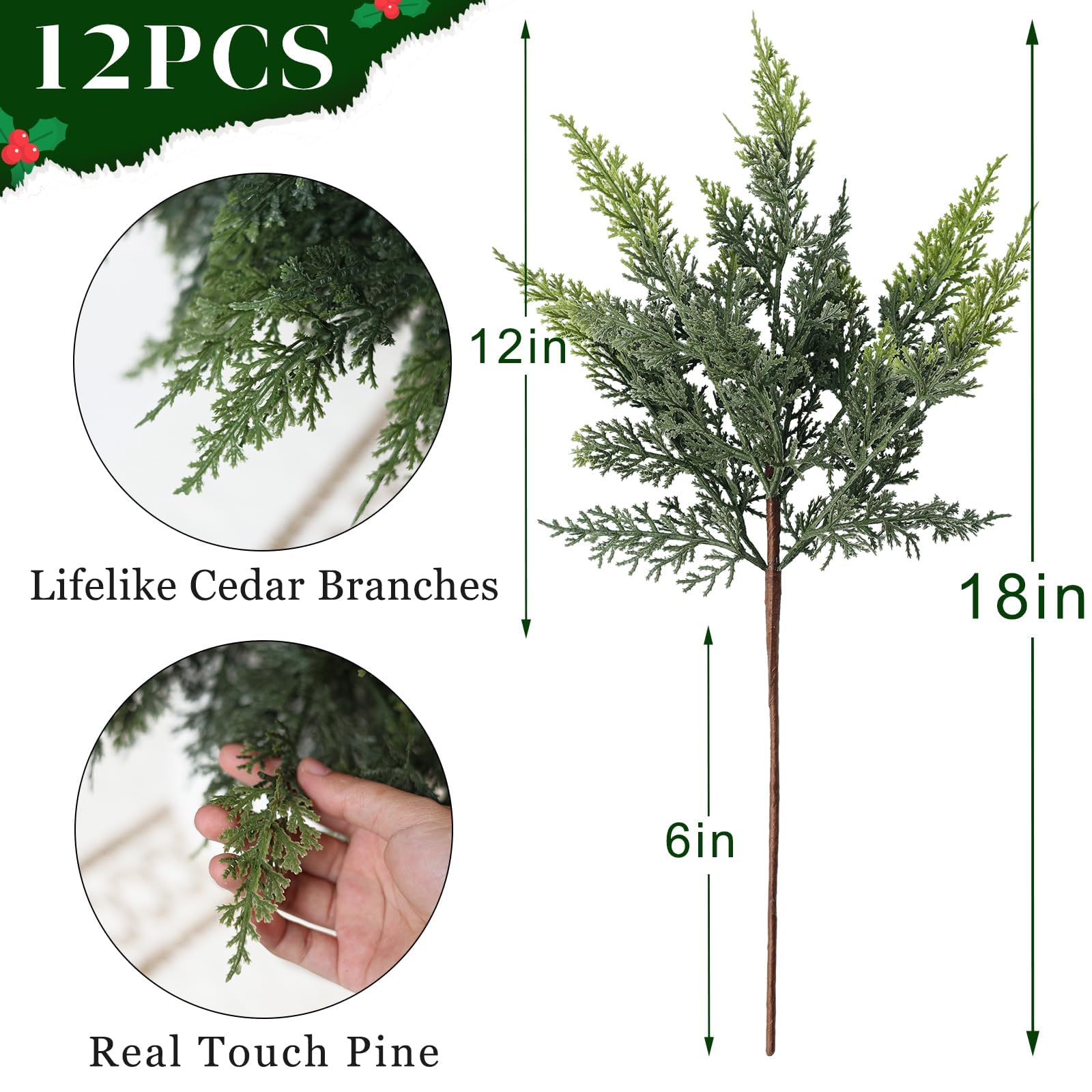 🔥Each $3.49 On Sale Today Only🎄Artificial Real Touch Christmas Cedar Branches