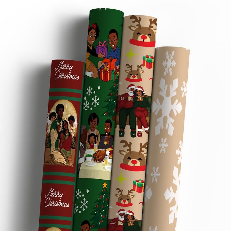 🔥$9.97 On Sale Today Only🤶🏾Home for the Holidays Black Santa Wrapping paper